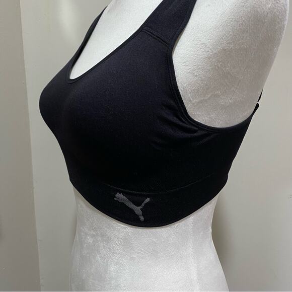 Puma Black Sports Bra with Racerback Design Size Medium Activewear - Picture 2 of 9